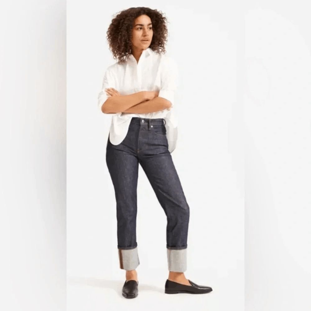 Everlane Dark Indigo Blue Denim The High Rise Straight Jeans Women's Size 32
